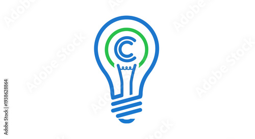 Lightbulb symbol with a copyright icon inside, representing intellectual property on an isolated white background.