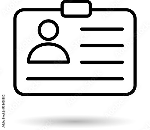 Simple black line illustration of an identification card with a person icon on a white background referenced in 41.eps