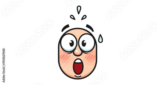 Shocked and Sweaty Facial Expression Emoji, isolated white background.