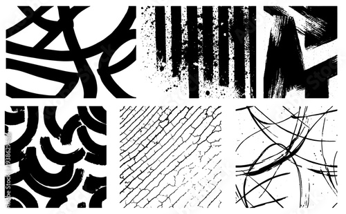Grunge Graphic Elements for Background Cracks in concrete with paint brush splashes curved lines and dots