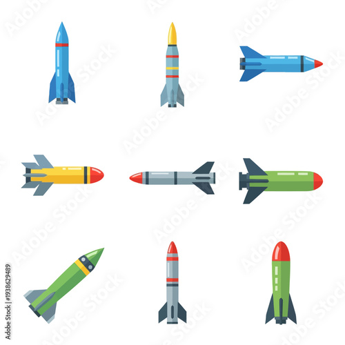 A ballistic missile launch with multiple rockets flying through the sky from various viewpoints