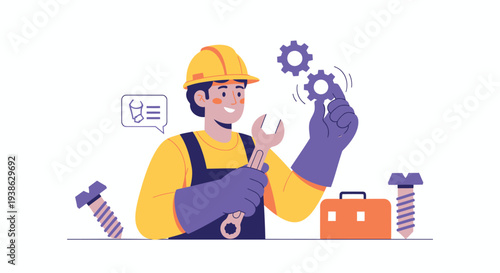 Vector illustration of a mechanic worker with tools