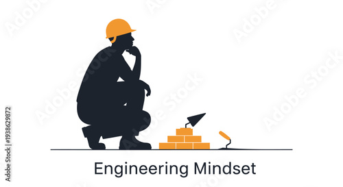 Vector illustration of engineer with bricks and hammer