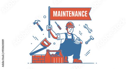 Vector illustration of maintenance worker with tools