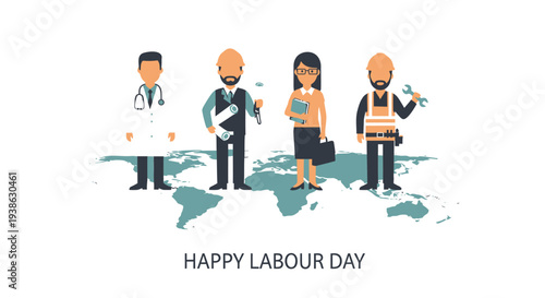 Labour Day illustration with diverse professionals vector