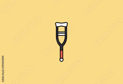 Illustration of a Single Crutch on a Plain Background Symbolizing Support and Recovery for Mobility Challenges