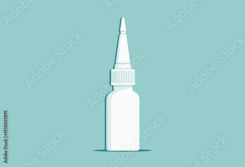 Illustration of a Nasal Spray Bottle with White Cap and Nozzle on Minimalist Light Blue Background