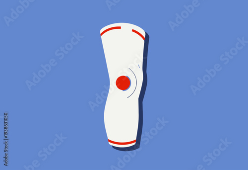 Modern white and red orthopedic knee brace on a blue background representing medical support and rehabilitation aids for joint injuries