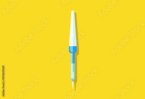 Abstract Minimalist Illustration of a Single Medical Syringe on a Vivid Yellow Background with Sharp Shadows and Clean Design