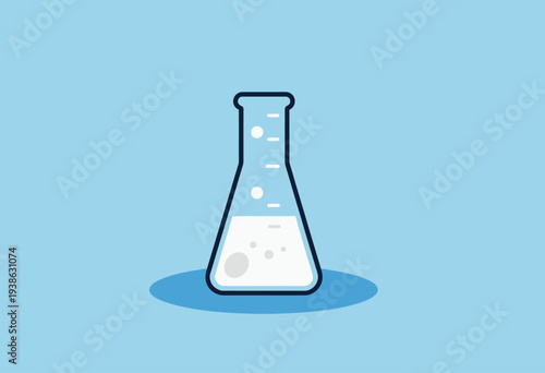 Illustrated Icon of a Laboratory Flask Filled with Liquid on a Minimalist Background Symbolizing Science and Experimentation