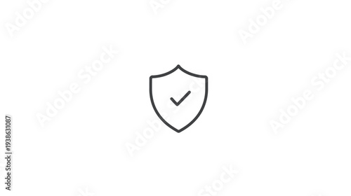 A simple outline of a shield with a check mark inside against a plain white background
