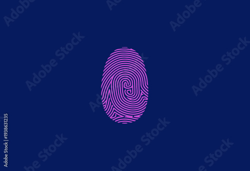 Vibrant Purple Fingerprint Pattern Art on Deep Blue Background Symbolizing Identity Authentication and Biometric Security in Modern Technology