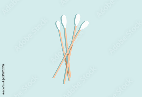 Illustration of Wooden Cotton Swabs Against a Light Blue Background, Highlighting Eco-Friendly Personal Hygiene and Sustainability Products