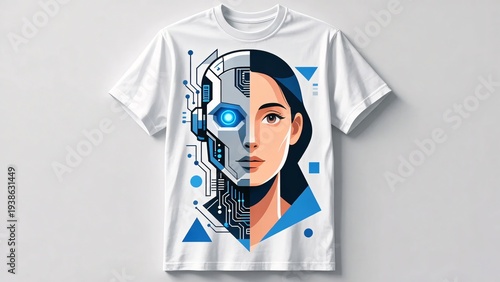 Futuristic T-Shirt Design Featuring Human and Robot Hybrid Artwork