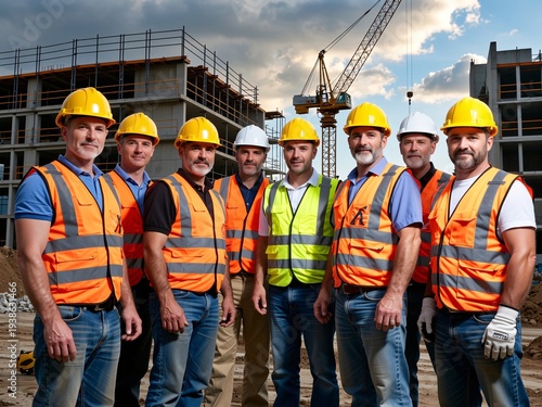 Group of Construction Workers in Safety Gear on Construction Site