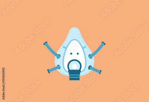 Illustration of a Blue Respirator Mask with Straps and Orange Background Highlighting Essential Safety Equipment for Health Protection