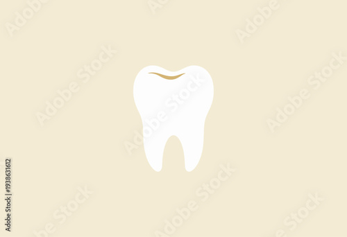Illustration of a Simple Tooth with Cavity Highlighted on a Minimalist Neutral Background Emphasizing Dental Health and Tooth Decay Awareness