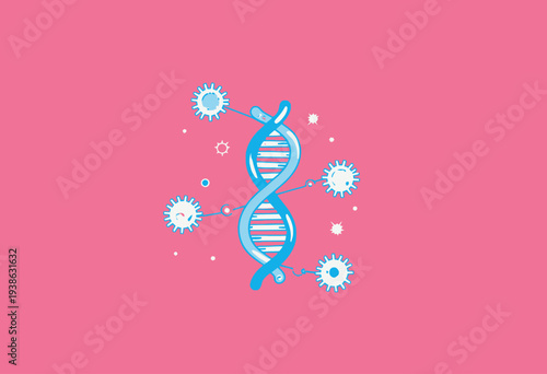 Illustration of DNA Helix Connecting with Molecular Structures on a Vibrant Pink Background Highlighting Genetic Science