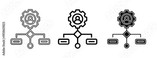 Workflow automation icon with gears and processes, simple and professional graphic.
