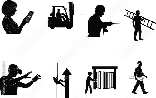 Collection of workers in various occupations and tasks