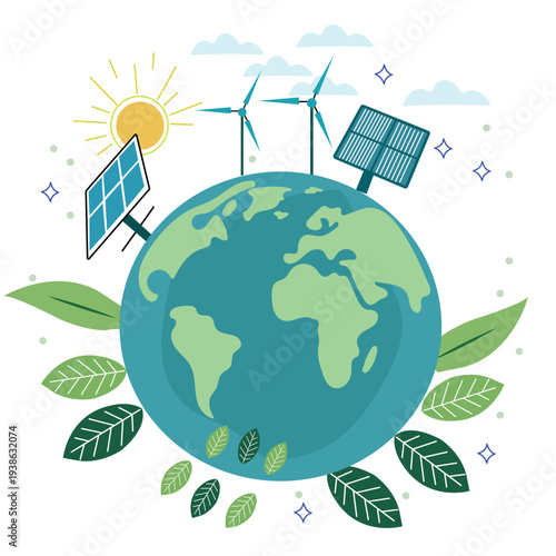Renewable energy earth illustration and vector clipart