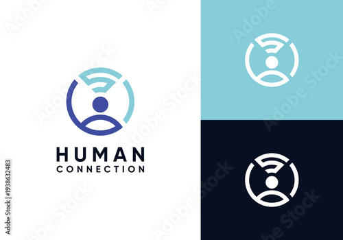 Human technology/digital human vector logo design, robot technology. vector human technology logo with simple line style design