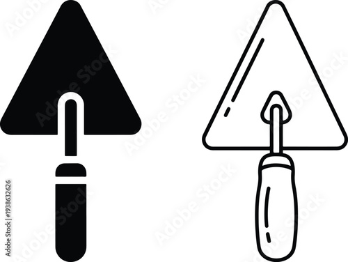 Black solid and outline trowel on white background tool construction building masonry