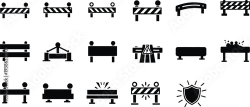 Traffic barricade safety icons collection for construction warning and road control systems