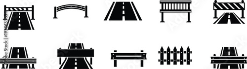 Road barrier icons collection for construction traffic control and fencing elements