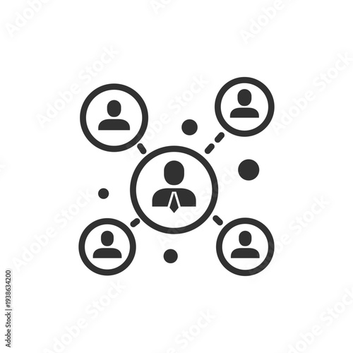Person network connection icon. Social communication and community interaction. Monochrome black and white symbol