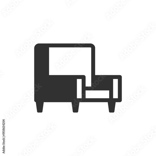 Square armchair icon. Home furniture and interior seating. Monochrome black and white symbol