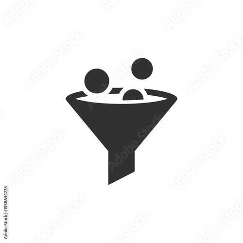 Balls entering funnel icon. Data collection and lead generation process. Monochrome black and white symbol