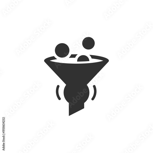 Clogged funnel icon. Blocked process and workflow problem. Monochrome black and white symbol