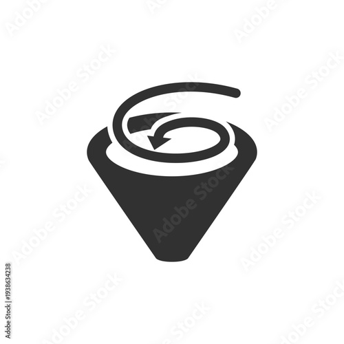 Arrow entering funnel icon. Lead generation and customer acquisition process. Monochrome black and white symbol