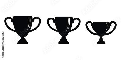 Trophy cup award icon set. Winner Trophy Icon black silhouette vector, Award, Victory and Achievement Symbols.