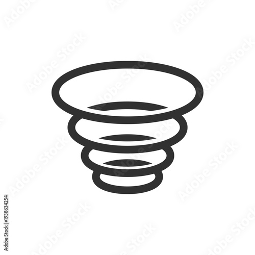 Funnel rings icon. Funnel structure and layered filtering process. Monochrome black and white symbol