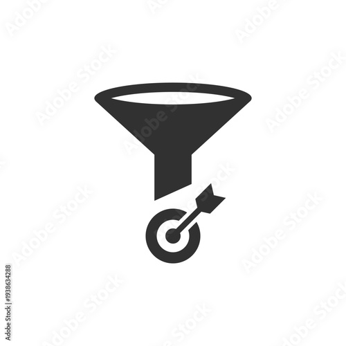 Funnel with target icon. Marketing goal and conversion target concept. Monochrome black and white symbol