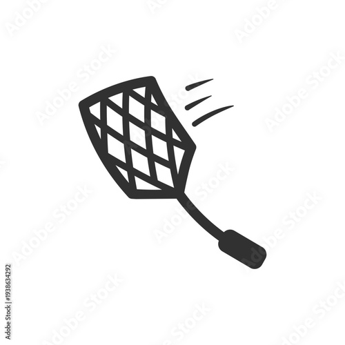 Fly swatter icon. Insect control and pest killing tool. Monochrome black and white symbol