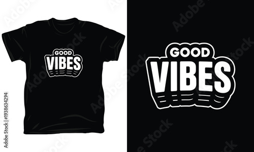 Good vibes typography vector illustration with bold bubble font and white layered outlines