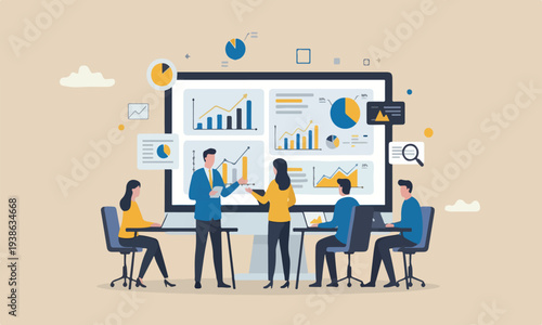Data analytics and diagram, statistics report, datum or financial analysis, marketing for website, optimization concept, businessman analyze data on monitor screen.