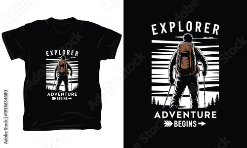 Explorer adventure begins vector illustration t shirt design graphic poster