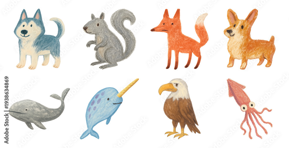 Fototapeta premium Colorful hand-drawn animal illustrations
