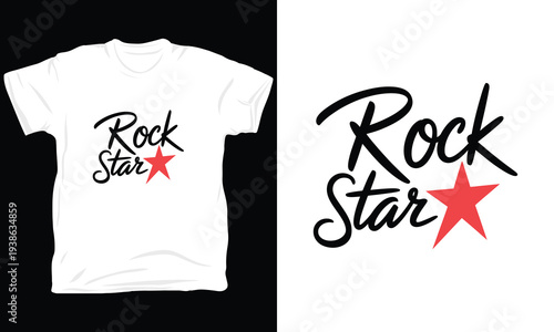 Rock star typography with red star illustration for t-shirt design