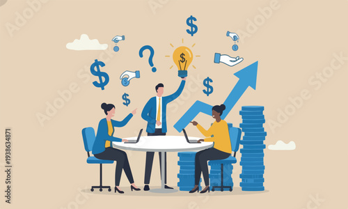 Fundraising donation, investing or VC venture capital to support startup idea concept, business people donate or contribute fund raiser new lightbulb project