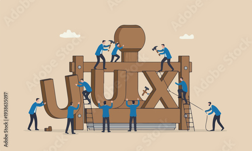 Experience figurines with clean lines and minimal shading help building and moving wooden stamp with alphabet to combine the word U and X