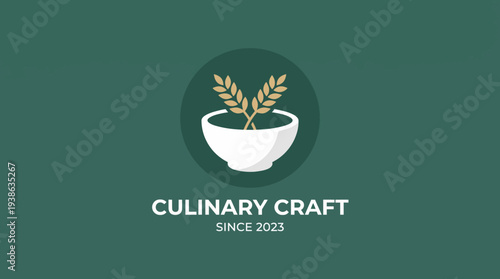 This logo features a bowl with wheat elements, representing culinary arts and craftsmanship, designed for businesses focused on food and cooking innovations.