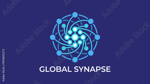 An intricate logo design showcasing interconnected nodes and lines, representing global connectivity and synergy in a digitalized world.