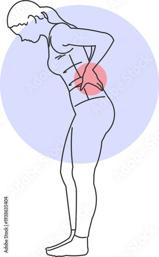 Woman leaning over, clutching her lower back, with back pain