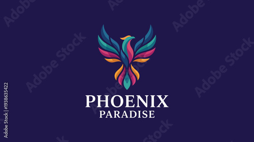 This logo features a stylized phoenix, representing rebirth and vitality, with vibrant, flowing colors that convey imagination and creativity essential for brand identity.