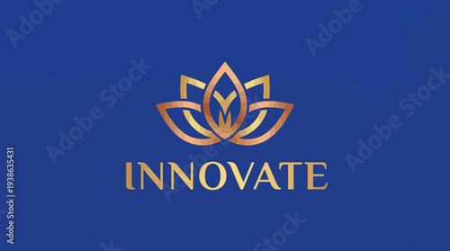 A sophisticated floral logo design in gold tones against a deep blue background, embodying beauty, elegance, and innovation for a modern brand identity.